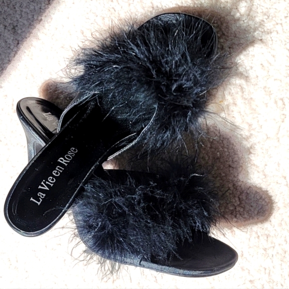 Vintage La Vie en Rose Boudoir Feather Slippers Size 7 - Picture 5 of 6